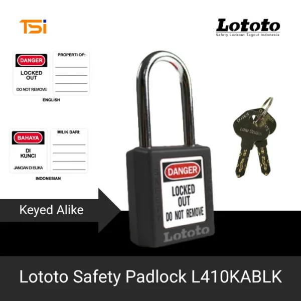 Lototo Safety Padlock L410KABLK Keyed Alike
